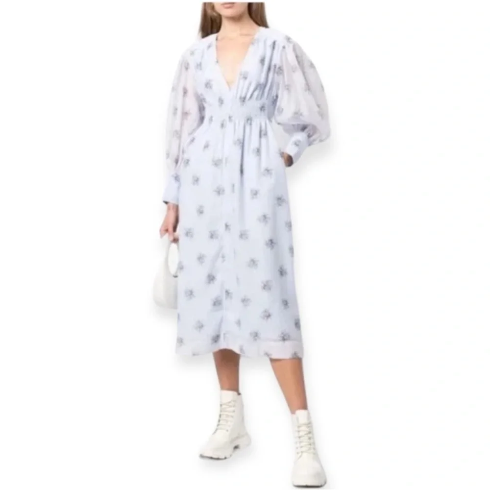 GANNI Light Blue Floral Midi Dress - Picture 3 of 13